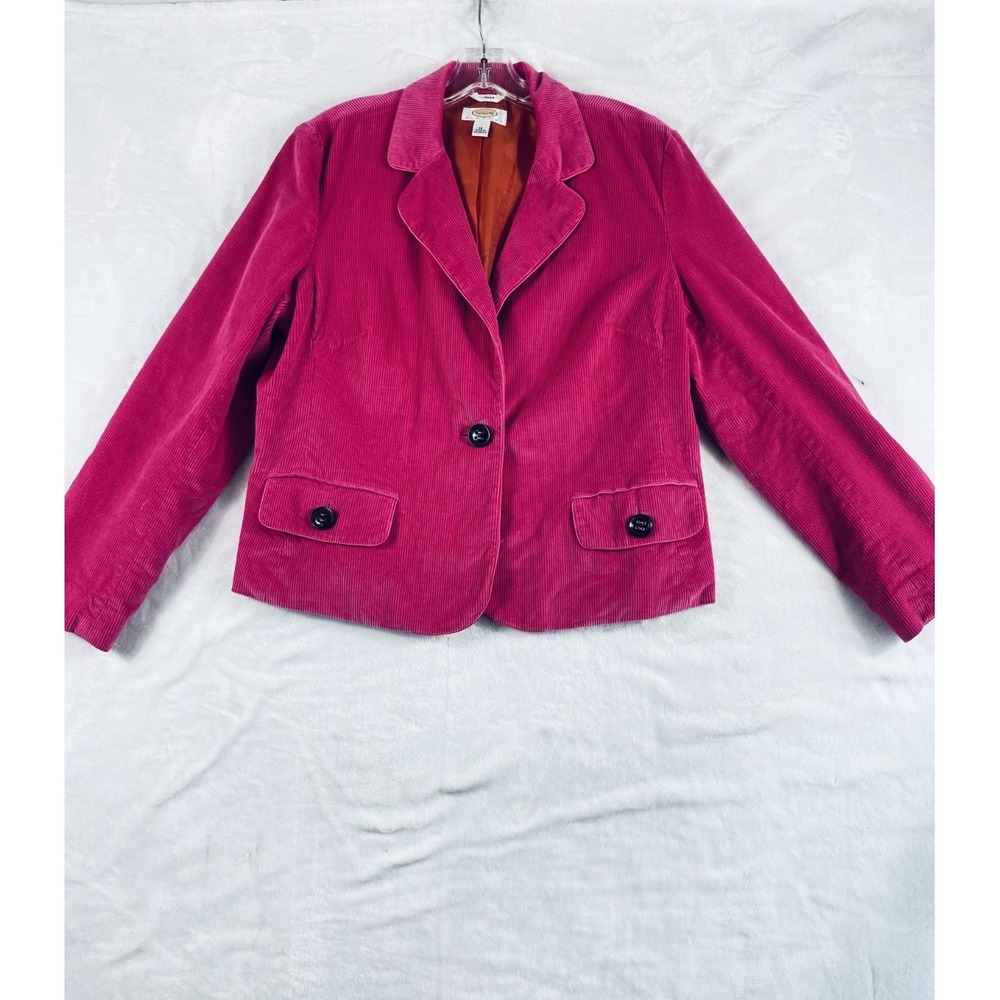 Talbots Corduroy Blazer Jacket Women's Sz 16 Petite Magenta Preppy Academia Y2K